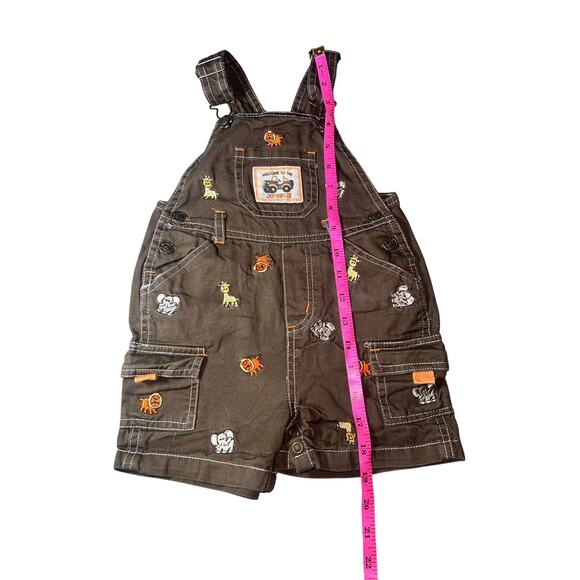 Welcome to the Jungle embroidered boys brown shortalls zoo animals size 24mon - Picture 5 of 5